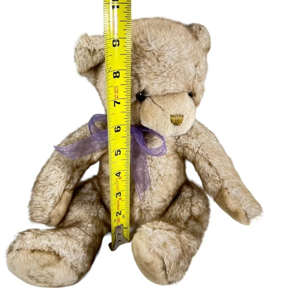 Vtg Commonwealth 2001 Plush Teddy Bear Stuffed Animal Beige Tan Purple Bow - Picture 12 of 12